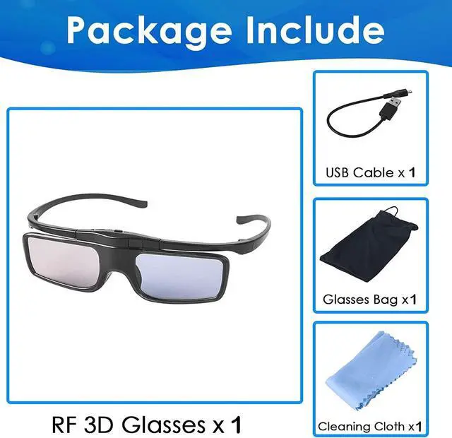 Alt view image 7 of 7 - RF 3D Glasses, Active Shutter RF 3D Glasses Rechargeable Suitable for RF 3D TV Projectors, RF 3D Eyewear for Sony Epson Toshiba Sharp, Compatible with TDG-BT500A, SSG-5100GB, AN3DG40