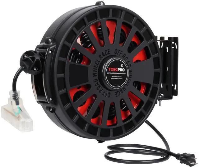 Main image of Retractable Extension Cord Reel, 45 FT, Heavy Duty 12AWG/3C SJTOW Power Cord, with Lighted Triple Tap Outlet, 15 Amp, Swivel Bracket for Ceiling or Wall Mount,UL Listed