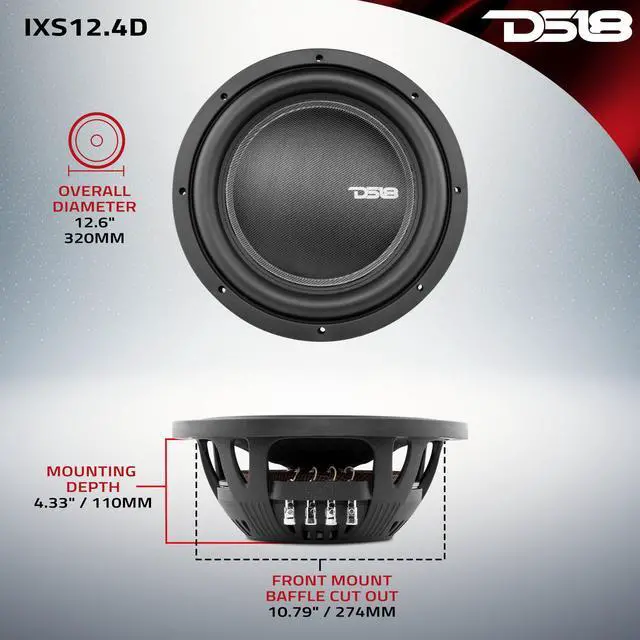Alt view image 5 of 7 - IXS10.4D Shallow Car Subwoofer - 10" 1000W MAX Power, 500W RMS, Dual Voice Coil, 4+4 Ohms Impedance (1 Speaker)