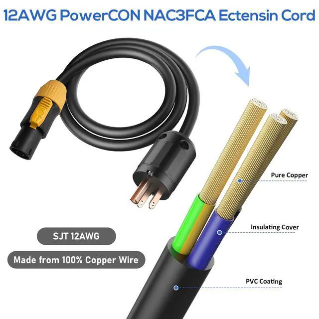 Alt view image 3 of 7 - 12AWG PowerCon True CableNEMA5-15P to SAC3FX PowerCon True-10FT | P65 Profeesional Hand-Built for LED Screen Beam Moving Head Light, Stage Light Power,Audio Video Equipment and More