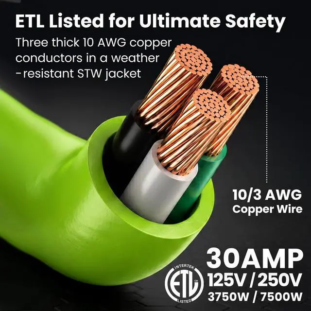 Alt view image 4 of 7 - 3 Prong Dryer Cord, 10 Ft Dryer Extension Cord, NEMA 10-30P to 10-30R, 30 Amp 220V 240V Heavy Duty, 10/3 AWG STW Copper Cable, 3 Prong Dryer Extension Cord for Older Outlets