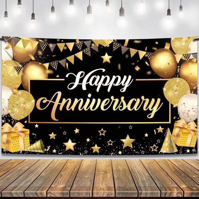 Main image of Gold Happy Anniversary Banner - 72x44 Inch Anniversary Decorations