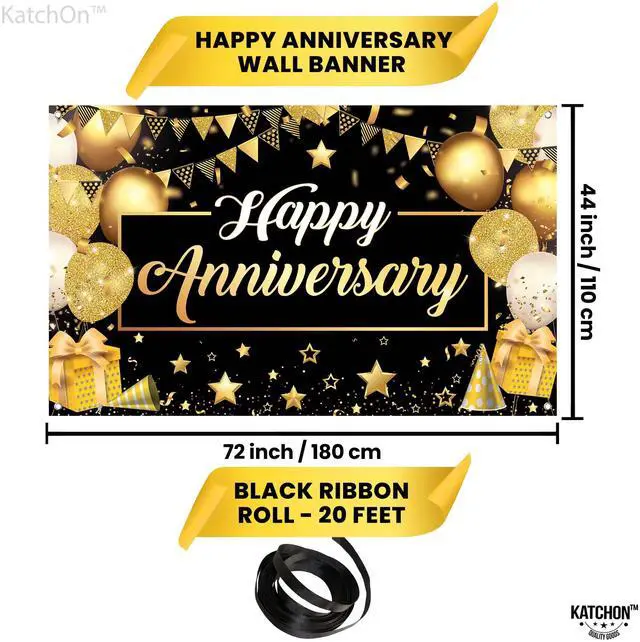 Alt view image 2 of 7 - Gold Happy Anniversary Banner - 72x44 Inch Anniversary Decorations
