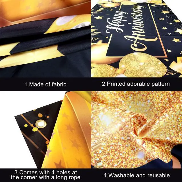 Alt view image 3 of 7 - Gold Happy Anniversary Banner - 72x44 Inch Anniversary Decorations