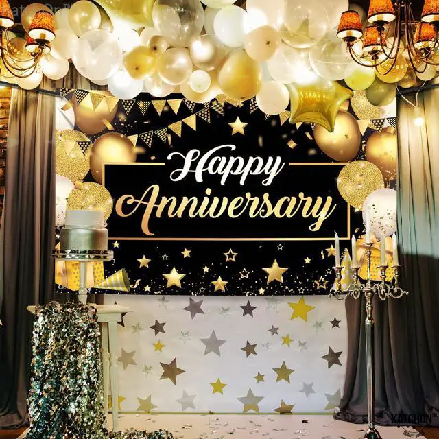 Alt view image 4 of 7 - Gold Happy Anniversary Banner - 72x44 Inch Anniversary Decorations