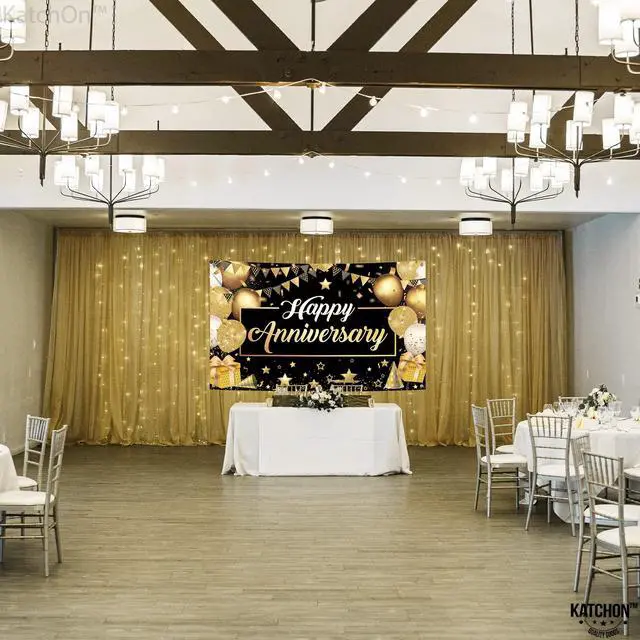 Alt view image 6 of 7 - Gold Happy Anniversary Banner - 72x44 Inch Anniversary Decorations