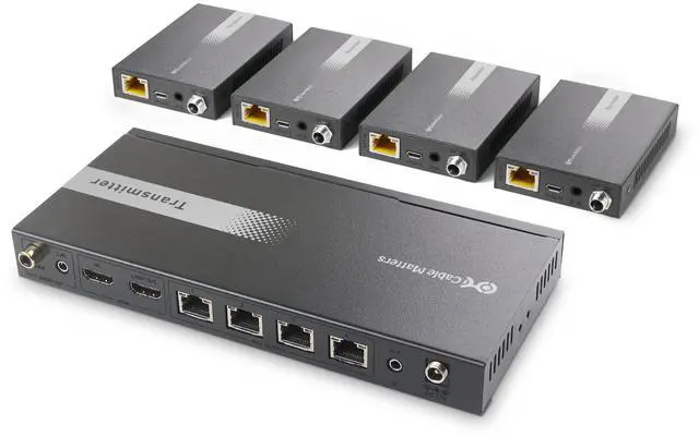 Main image of 1x 4 4K HDMI Extender Splitter, HDMI Extender Over Ethernet | 4K@60Hz to 164ft / 4K@30Hz to 196ft, HDMI over Ethernet, Wall Mount, Local Monitor Loop-Out