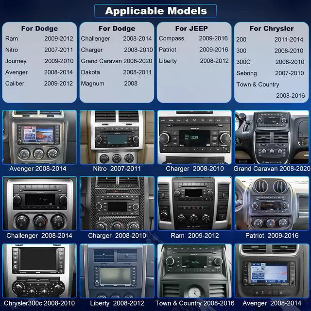 Alt view image 2 of 7 - 5GWiFi Radio for Dodge Challenger Avenger 2008-2014, Liberty Ram 1500/2500/3500 2009-2012, Charger 2008-2010, Town & Country 2008-2016, 7inch Car Stereo Touchscreen Carplay Android Auto GPS FM Camera