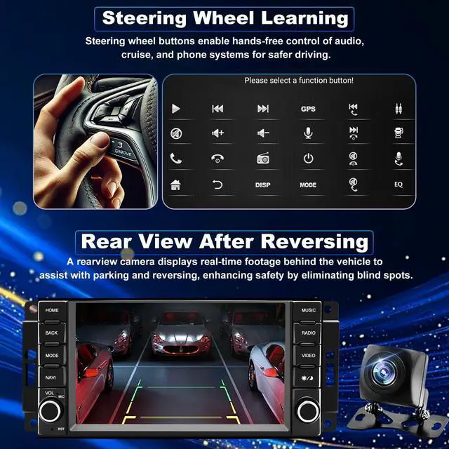 Alt view image 6 of 7 - 5GWiFi Radio for Dodge Challenger Avenger 2008-2014, Liberty Ram 1500/2500/3500 2009-2012, Charger 2008-2010, Town & Country 2008-2016, 7inch Car Stereo Touchscreen Carplay Android Auto GPS FM Camera
