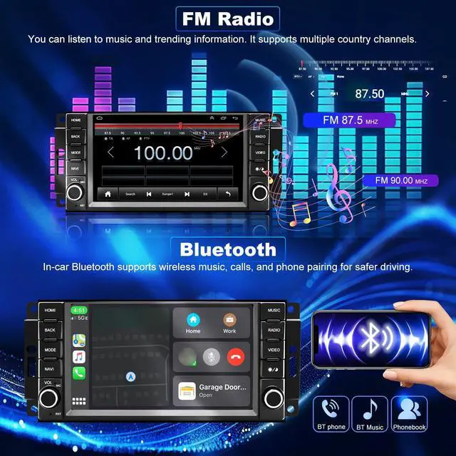 Alt view image 5 of 7 - 5GWiFi Radio for Dodge Challenger Avenger 2008-2014, Liberty Ram 1500/2500/3500 2009-2012, Charger 2008-2010, Town & Country 2008-2016, 7inch Car Stereo Touchscreen Carplay Android Auto GPS FM Camera