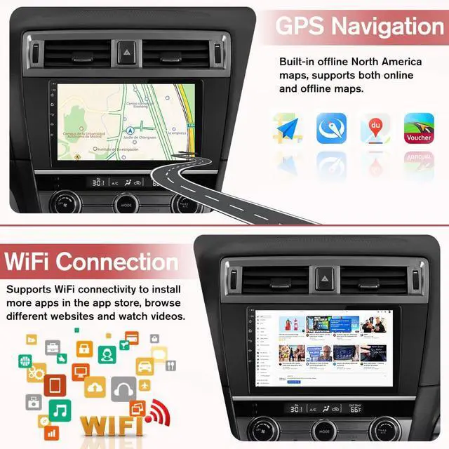Alt view image 4 of 7 - Car Stereo for Subaru Outback Legacy 2015-2018 9' Touch Screen CarPlay | 9-inch Touch Screen Upgrade CarPlay/Android Auto 2G RAM 32G ROM GPS Navigation Bluetooth Backup Camera