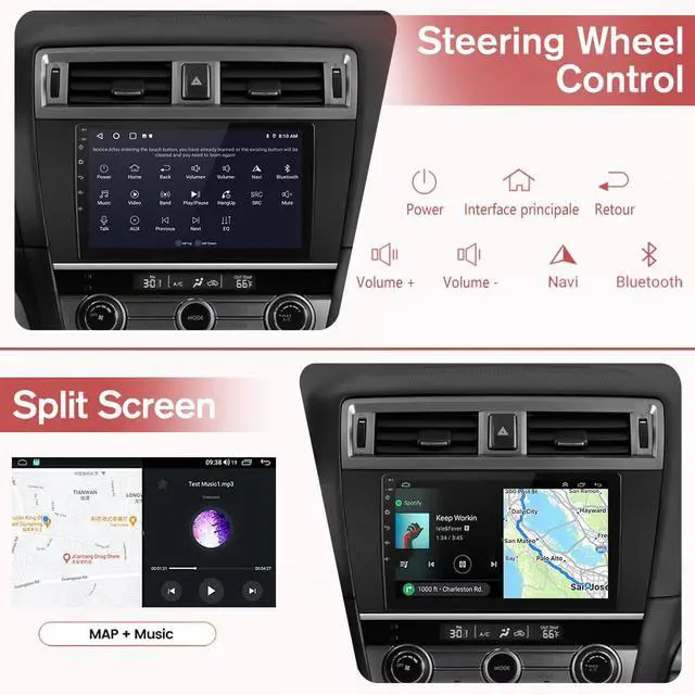 Alt view image 5 of 7 - Car Stereo for Subaru Outback Legacy 2015-2018 9' Touch Screen CarPlay | 9-inch Touch Screen Upgrade CarPlay/Android Auto 2G RAM 32G ROM GPS Navigation Bluetooth Backup Camera