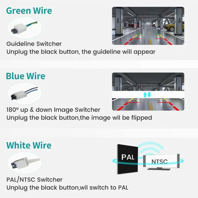 Alt view image 4 of 7 - Rear View Backup Camera Kit for 2012-2014 Toyota Camry Corolla RAV4 Prius Avalon Aftermarket Reverse Camera to Factory Radio Display Selectable Guideline W/Backup Camera Harness