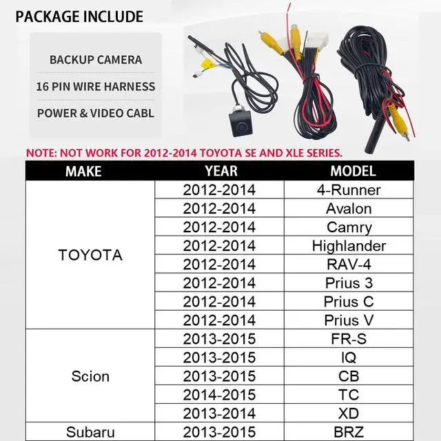 Alt view image 7 of 7 - Rear View Backup Camera Kit for 2012-2014 Toyota Camry Corolla RAV4 Prius Avalon Aftermarket Reverse Camera to Factory Radio Display Selectable Guideline W/Backup Camera Harness