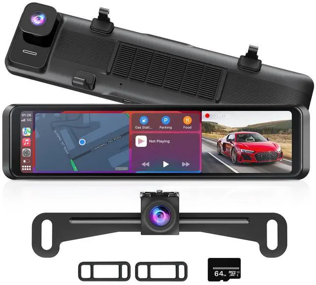 Main image of 4K Rear View Mirror Camera with Carplay & Android Auto | 11.26" Smart Touch Screen Mirror Dash Cam Front and Rear with Voice Control, Parking Monitor, Reverse Assist for Car Truck