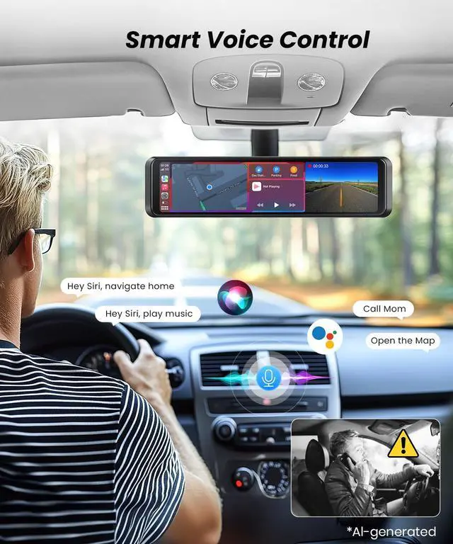 Alt view image 3 of 7 - 4K Rear View Mirror Camera with Carplay & Android Auto | 11.26" Smart Touch Screen Mirror Dash Cam Front and Rear with Voice Control, Parking Monitor, Reverse Assist for Car Truck