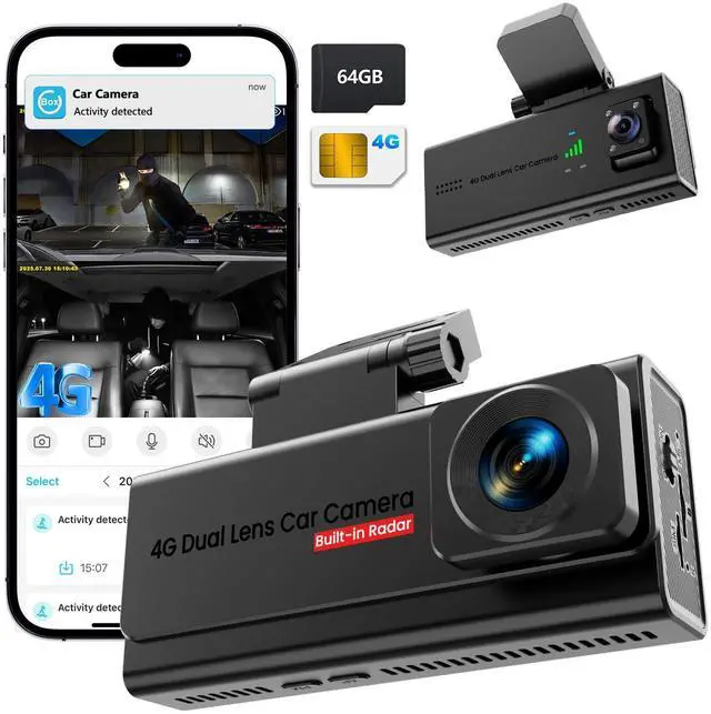 Main image of 4G LTE Dash Cam with SIM Card, Remote Live View & 24/7 Parking Monitor | Car Security Camera with AI Motion Alerts, 2-Way Talk, G-Sensor, SD/Cloud, Theft & Vandalism Protection for Fleet & Family