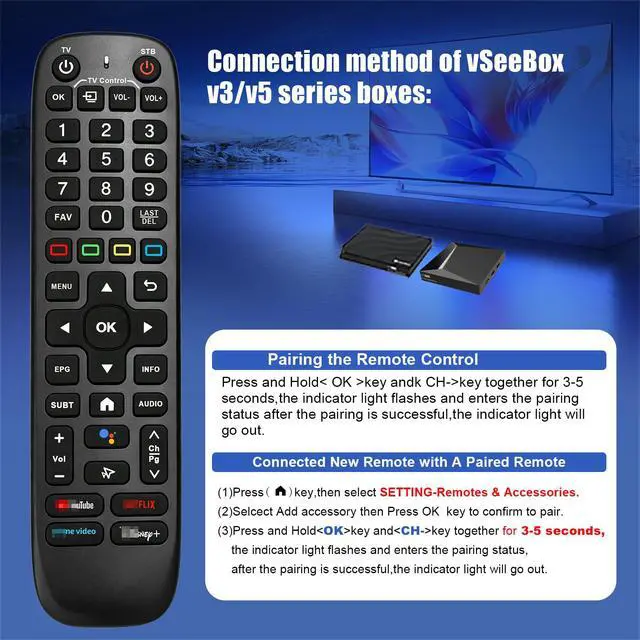 Alt view image 4 of 7 - Backlight V6 Plus Voice Remote Control Replacement for Vseebox V6plus Remote Compatible for vSeeBox V5 Pro,3 Pro, V3 Plus