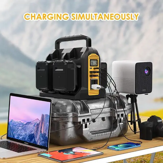 Alt view image 5 of 6 - Power Inverter Compatible with Dewalt 20V Battery, 350W Outdoor Generators Convert DC 20V to AC 120V Pure Sine Wave Inverter with 6 Output Ports, LED Light for Camping Emergency