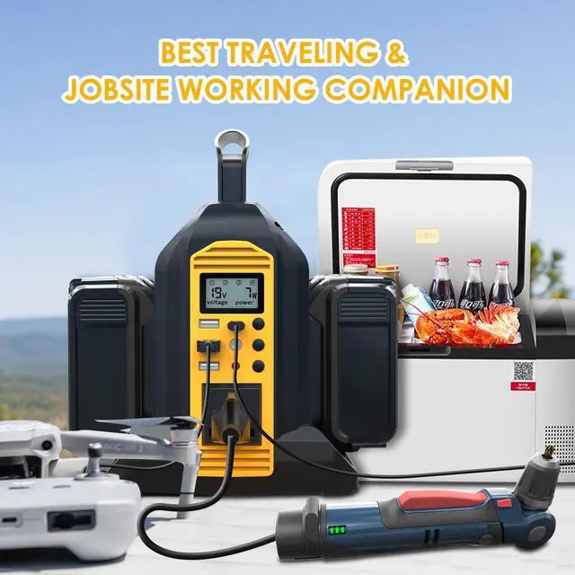 Alt view image 6 of 6 - Power Inverter Compatible with Dewalt 20V Battery, 350W Outdoor Generators Convert DC 20V to AC 120V Pure Sine Wave Inverter with 6 Output Ports, LED Light for Camping Emergency