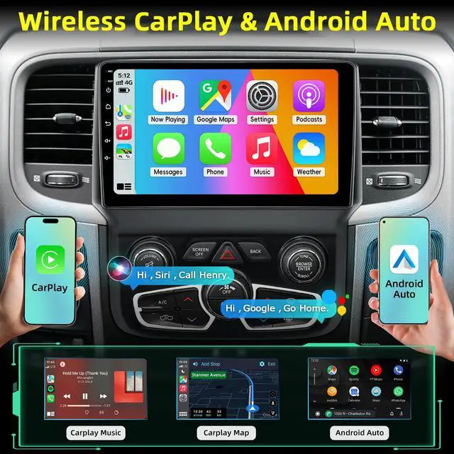 Alt view image 3 of 7 - Car Radio Stereo for Dodge RAM 1500 2500 3500 2013-2018 Automatic AC | 2+64G Android 13 Touch Screen Radio Upgrade with Wireless CarPlay Android Auto Bluetooth GPS Navigation