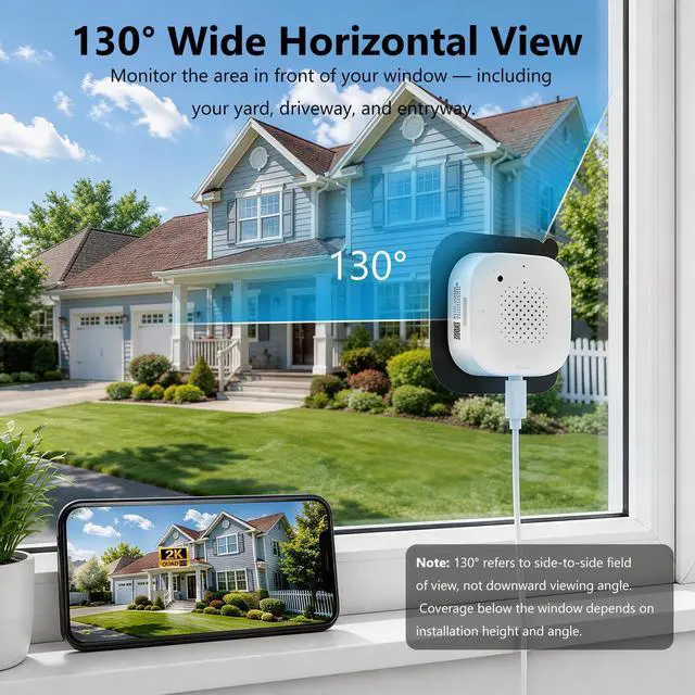 Alt view image 4 of 7 - (2 Pack) 2K 3MP Window Camera with Night Vision, 5GHz & 2.4GHz WiFi Indoor Camera for Home Security, Anti-Glare Design, Motion/Human Detection, Easy & Quick Setup, 24/7 Recording