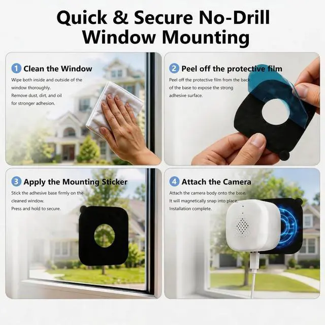 Alt view image 5 of 7 - (2 Pack) 2K 3MP Window Camera with Night Vision, 5GHz & 2.4GHz WiFi Indoor Camera for Home Security, Anti-Glare Design, Motion/Human Detection, Easy & Quick Setup, 24/7 Recording