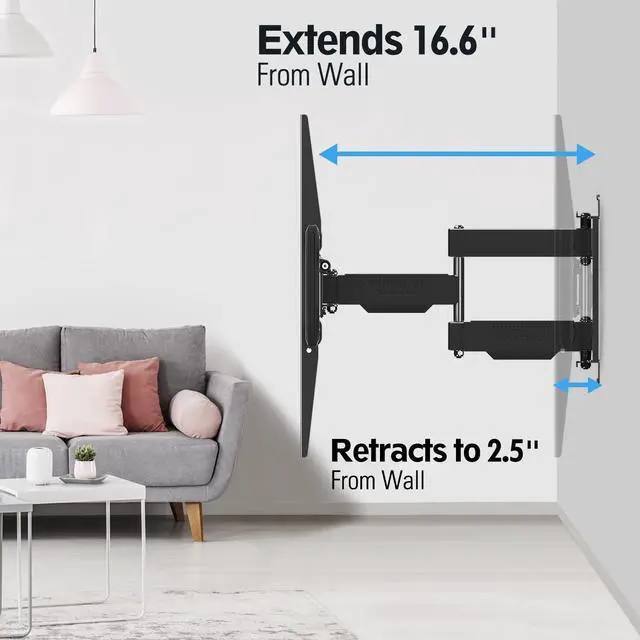 Alt view image 3 of 7 - TV Wall Mount for 42-84 Inch TVs, Full Motion Articulating Bracket with Swivel and Tilt, Max VESA 600x400mm, Up to 100lbs, Fits 16" Wood Studs MD2619