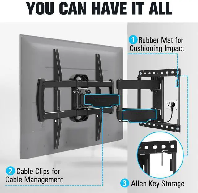 Alt view image 6 of 7 - TV Wall Mount for 42-84 Inch TVs, Full Motion Articulating Bracket with Swivel and Tilt, Max VESA 600x400mm, Up to 100lbs, Fits 16" Wood Studs MD2619