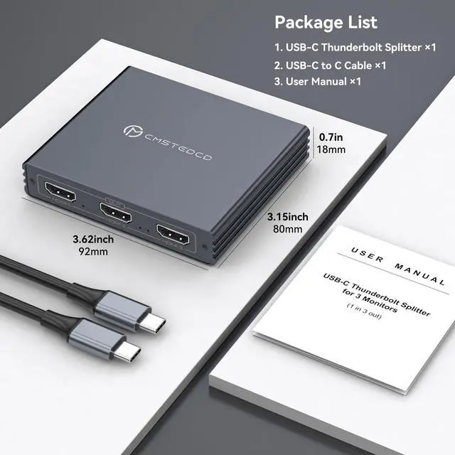 Alt view image 7 of 7 - USB C to 3 HDMI Adapter 4K60Hz HDMI Splitter Extended Display 3 Monitors MST HUB USBC Splitter 1 in 3 Out with 100W PD Charging, Compatible with Laptop,PC,USB-C Graphics Card