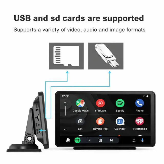 Alt view image 3 of 5 - Wireless Carplay Screen for Car,7" Portable Apple Carplay and Android auto, GPS Navigation, Mirror Link, Siri & Voice Control