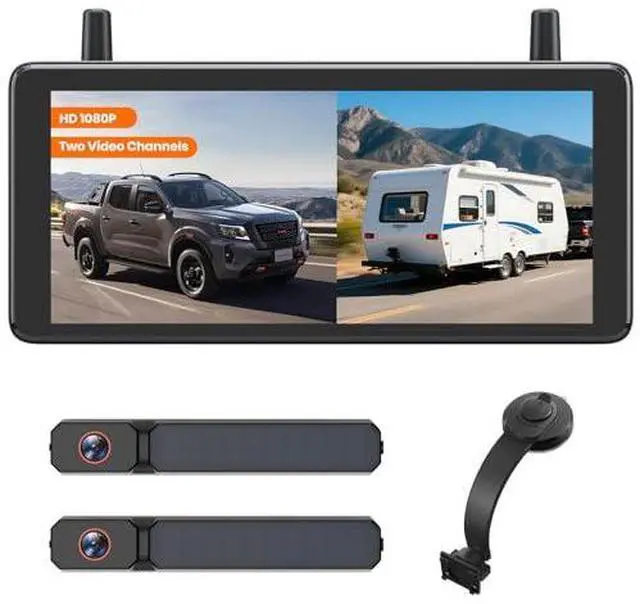 Main image of AUTO·VOX 7.2" Solar Wireless Dual Backup Cameras with Suction Cup Mount, 1080P DVR Split Screen, Adjustable Windshield Mount, Front and Rear View, IP69K Waterproof for Truck RV Trailer SUV