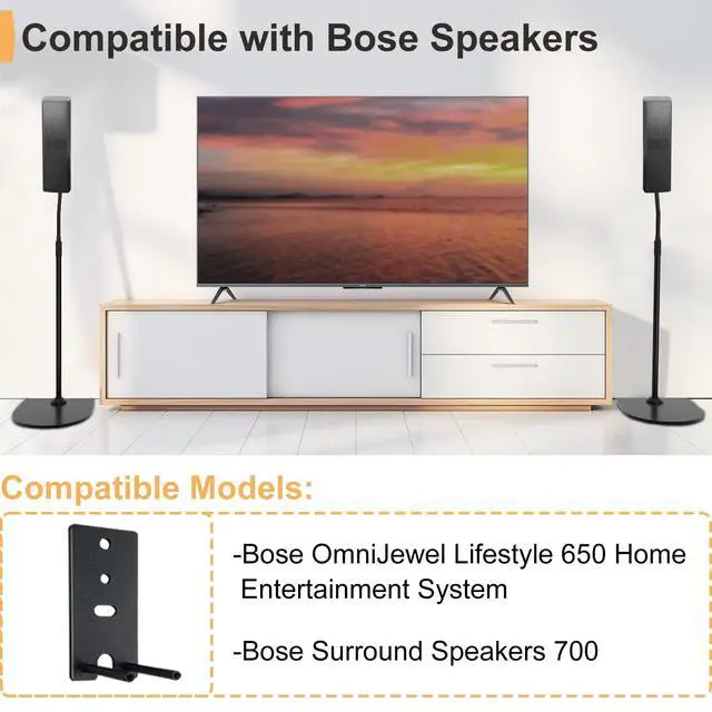Alt view image 3 of 7 - Adjustable Stand for Bose Speaker Stands, for OmniJewel Lifestyle 650, Surround Speaker 700, Floor Speakers Stands for Bose Floor Stand, with OmniJewel Bracket, Black (Pack of 2)