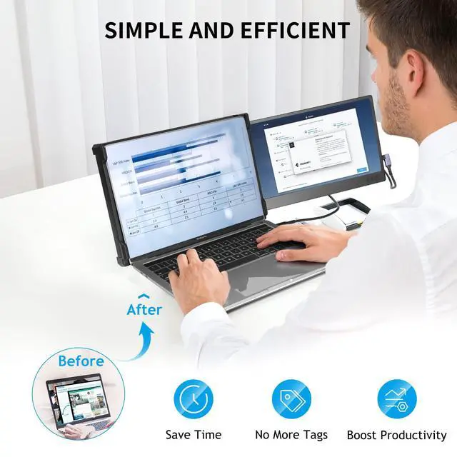 Alt view image 3 of 6 - Portable Monitor for Laptop Screen Extender Dual Monitor 12 Inch FHD 1080P IPS Display USB-A/Type-C/HDMI/Speakers for 13-16 Inch Computer Mac Windows Phone