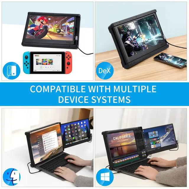 Alt view image 4 of 6 - Portable Monitor for Laptop Screen Extender Dual Monitor 12 Inch FHD 1080P IPS Display USB-A/Type-C/HDMI/Speakers for 13-16 Inch Computer Mac Windows Phone