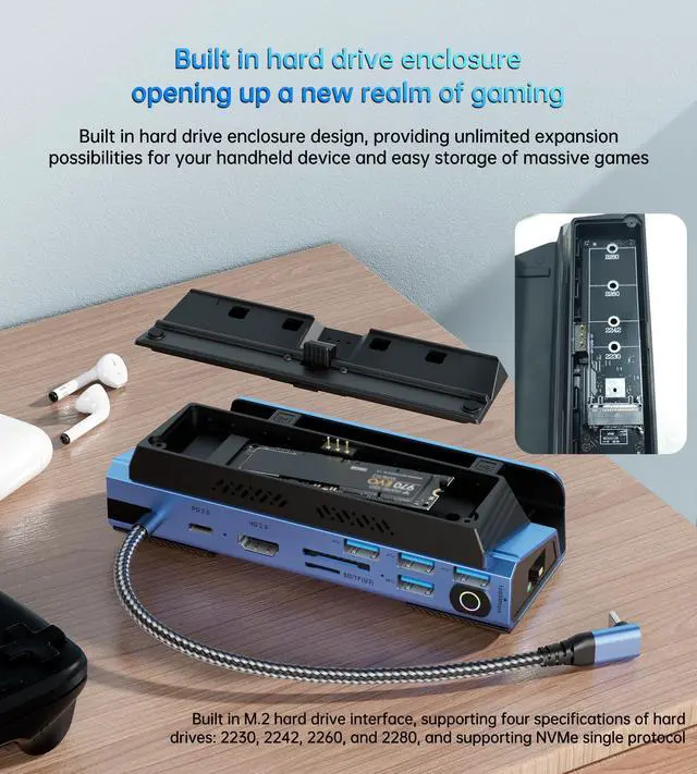 Alt view image 2 of 7 - YCE 14-in-1 Steam Deck Dock for Switch, ROG Ally, Legion Go | Adjustable-speed dual fans and M.2 NVMe slot. 4K60, LAN, USB-A, PD, SD/TF. For OLED, Ally X, Switch 2, Go S