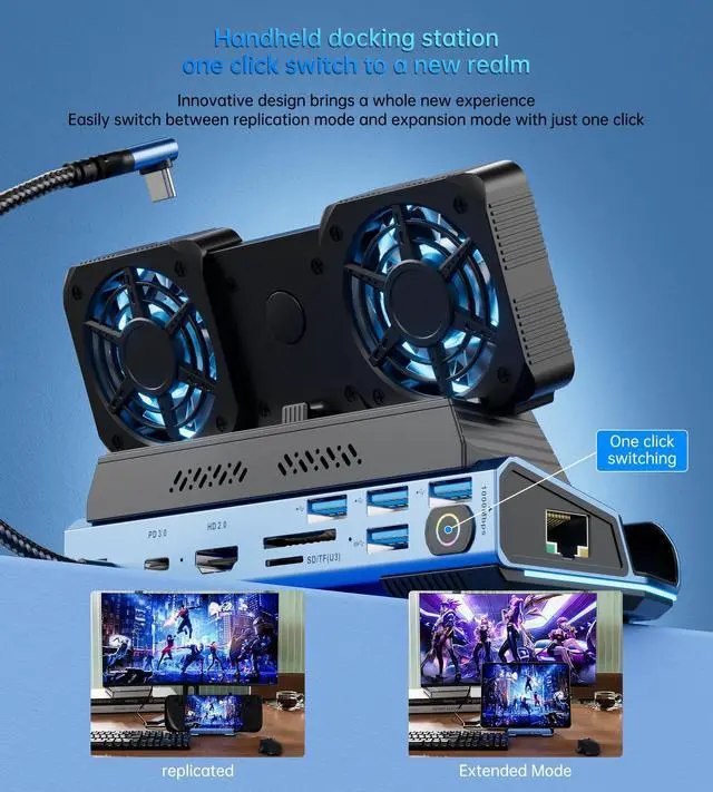 Alt view image 4 of 7 - YCE 14-in-1 Steam Deck Dock for Switch, ROG Ally, Legion Go | Adjustable-speed dual fans and M.2 NVMe slot. 4K60, LAN, USB-A, PD, SD/TF. For OLED, Ally X, Switch 2, Go S