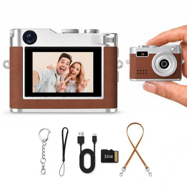 Main image of Mini Keychain Camera, Unique Gifts | 1080P video, retro, 32GB card, 0.96" screen, webcam, photo/audio, for birthday, teens, her, him