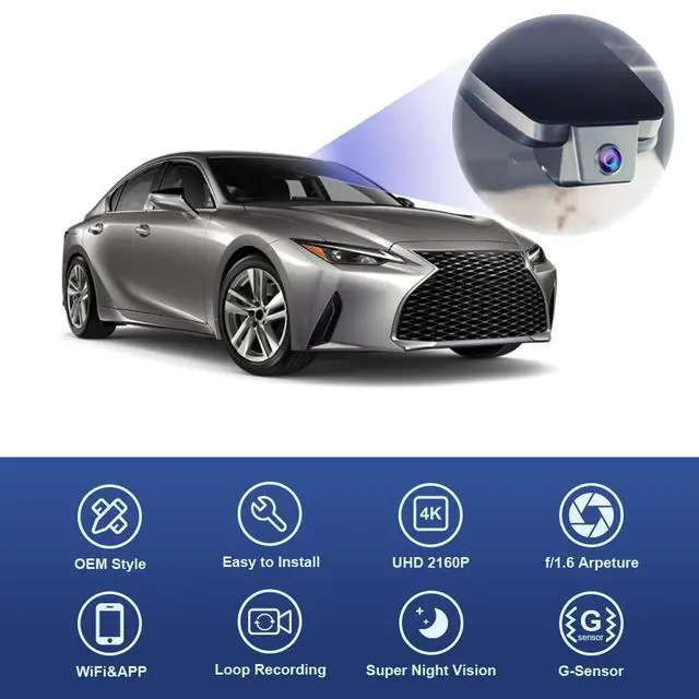 Alt view image 4 of 6 - 4K Dash Cam Compatible with Lexus is 2017-2025 IS350 IS300 AWD IS200t F Sport, OEM Factory Look, 2160P UHD Video, Built-in WiFi & APP, Loop Recording, G-Sensor, Plug & Play, 64GB MicroSD Card