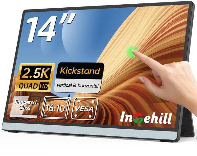Main image of 2.5K Portable Monitor Touchscreen, 14" Portable Touch Screen for Laptop 2560x1600, 16:10 Travel Monitor with Tempered Glass, 100% sRGB USB & HDMI Portable Display with Stand & Speaker, Q14ZT