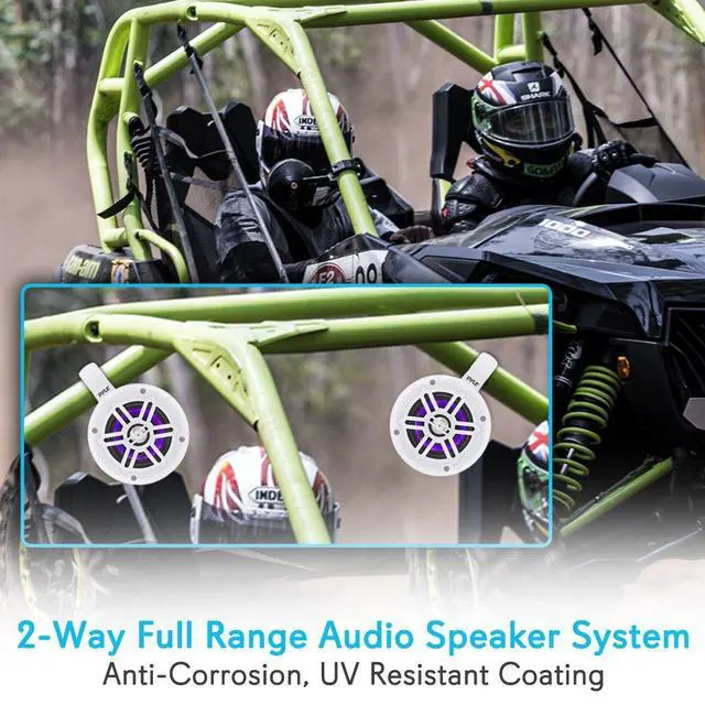 Alt view image 4 of 7 - Waterproof Marine Wakeboard Tower Speakers - 4in Dual Subwoofer Speaker Set w/LED Lights & Bluetooth for Wireless Music Streaming - Boat Audio System w/Mounting Clamps PLMRLEWB47WB (White)