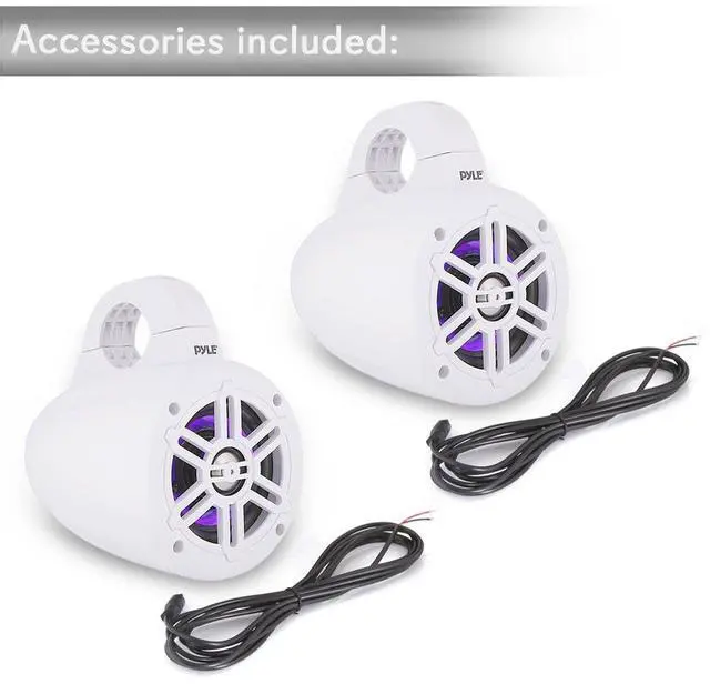 Alt view image 7 of 7 - Waterproof Marine Wakeboard Tower Speakers - 4in Dual Subwoofer Speaker Set w/LED Lights & Bluetooth for Wireless Music Streaming - Boat Audio System w/Mounting Clamps PLMRLEWB47WB (White)