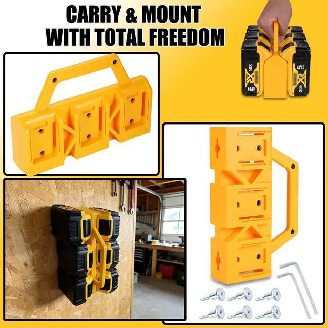 Alt view image 2 of 7 - 2-IN-1 Battery Holder & Wall Mount Organizer for De.Walt 20V/60V Batteries | 6-Slot Portable De.Walt Battery Caddy Storage Case with Handle, Heavy Duty for Jobsite, Garage, Workshop, Van, Truck