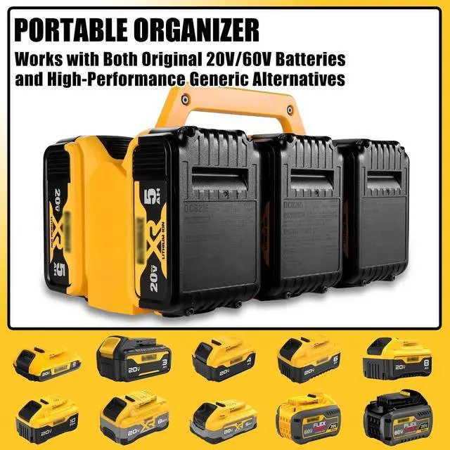 Alt view image 3 of 7 - 2-IN-1 Battery Holder & Wall Mount Organizer for De.Walt 20V/60V Batteries | 6-Slot Portable De.Walt Battery Caddy Storage Case with Handle, Heavy Duty for Jobsite, Garage, Workshop, Van, Truck