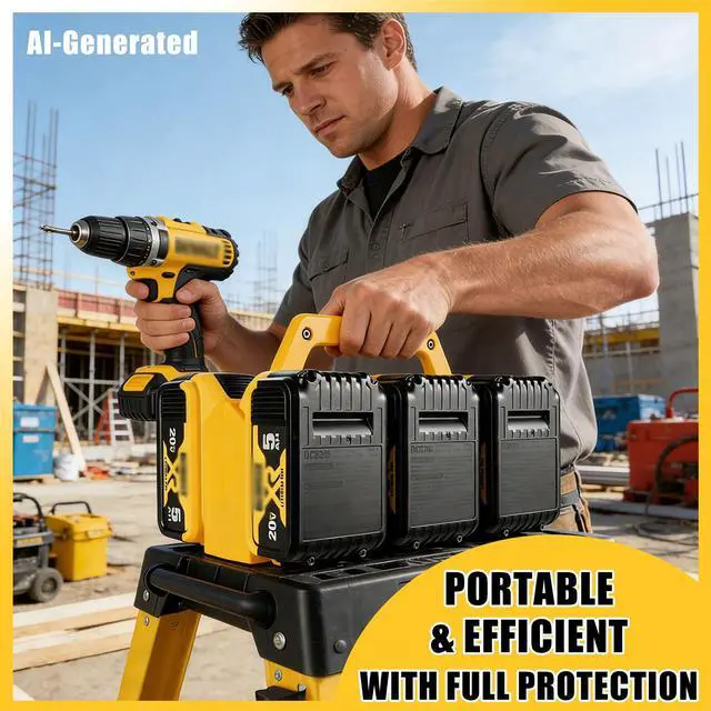 Alt view image 7 of 7 - 2-IN-1 Battery Holder & Wall Mount Organizer for De.Walt 20V/60V Batteries | 6-Slot Portable De.Walt Battery Caddy Storage Case with Handle, Heavy Duty for Jobsite, Garage, Workshop, Van, Truck