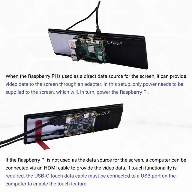 Alt view image 6 of 7 - 11.26 inch 1920x440 HDMI LCD Capacitive Touch Screen for Raspberry Pi 5/4B/3B+/3B