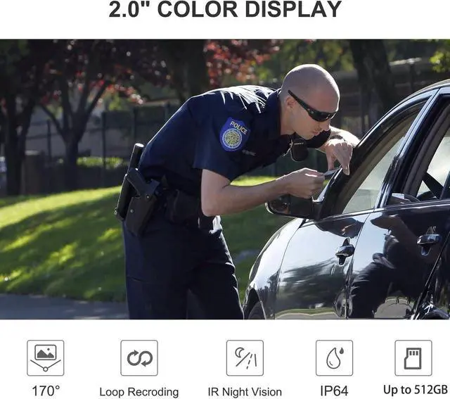 Alt view image 3 of 7 - 2K Body Camera, Police Body Cam with 64GB Video Recording and Ultra Infrared Night Vision, Body Worn Camera for Law Enforcement Recorder