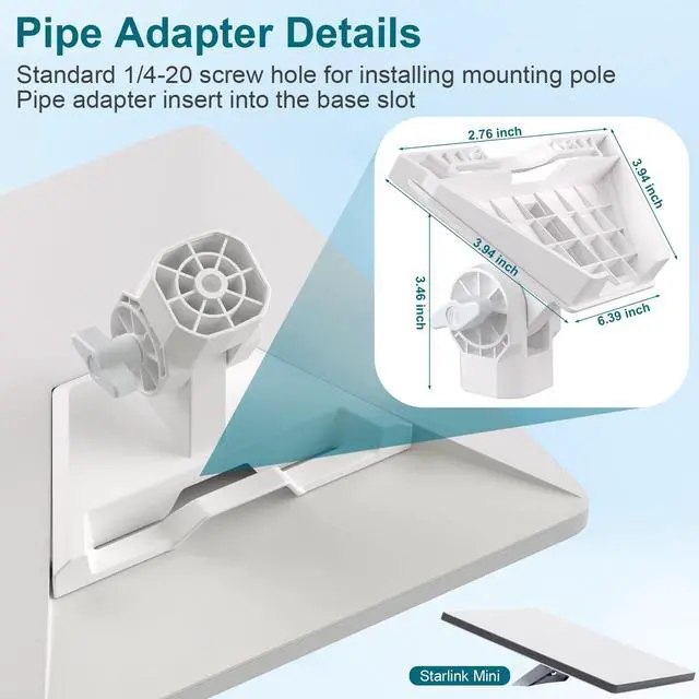 Alt view image 5 of 7 - Wall Mount for Starlink Mini, 1/4-20" Threaded Screw Aluminium Alloy Mounting Pole with Adjustable Pipe Adapter,Easy Installation Drilling Hole,Compatible with 2024/2025/2026 Starlink Mini Version