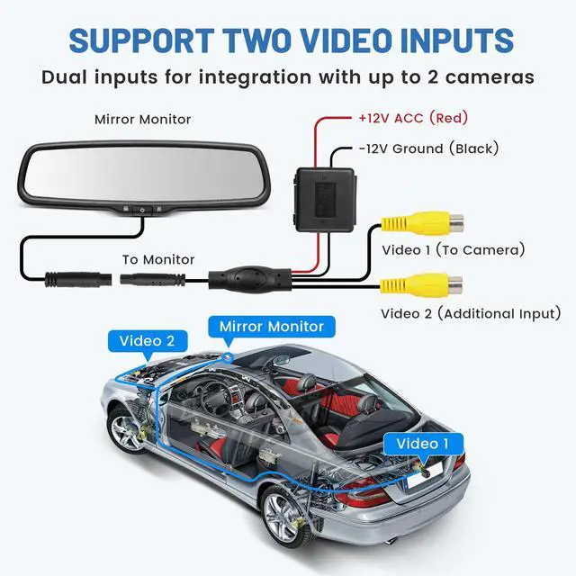 Alt view image 3 of 7 - 4.3" LCD Rearview Mirror Screen OEM Look for Ford F150/250/350 2004-2015, Toyota Tacoma Corolla 2008-2014, Jeep Wrangler 2007-2018 Rear View Mirror Monitor Display with RCA for Backup Camera