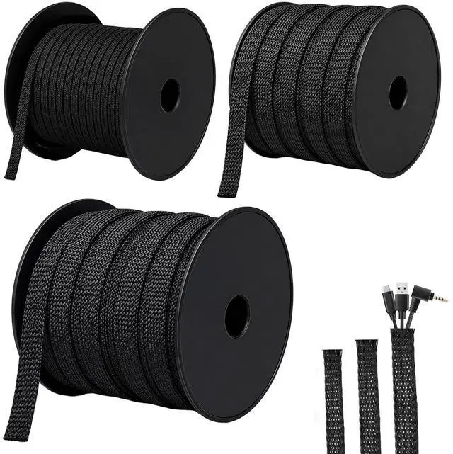 Main image of 300 Feet - 1/4,1/2,3/8 Inch Braided Wire Loom PET Cable Loom Expandable Braided Sleeving Wire Sleeve for AutomotiveTV, Computer, Home Theater, Black